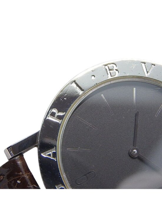 Bvlgari Stainless Steel Leather Quartz Analog Display Black Dial Watch main image 5